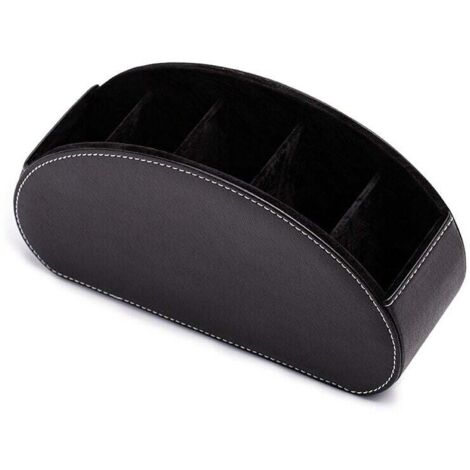 Caja negra para guardar mandos a distancia de TV con 5 compartimentos. Organizador de escritorio multifuncional y de cuero sintético. Incluye soporte para pinceles, lápices y gafas.