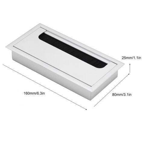 Caja organizadora de cables cuadrada de aluminio para oficina – Modelo mediano, tapa abatible con cepillo resistente a los cortes, 1 unidad – Aleación de aluminio