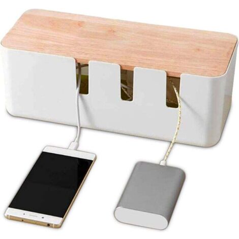Caja organizadora de cables HERCHR de 30,3 x 12,5 x 11,5 cm, con tapa de madera para ordenador, TV, regleta y cable de carga.