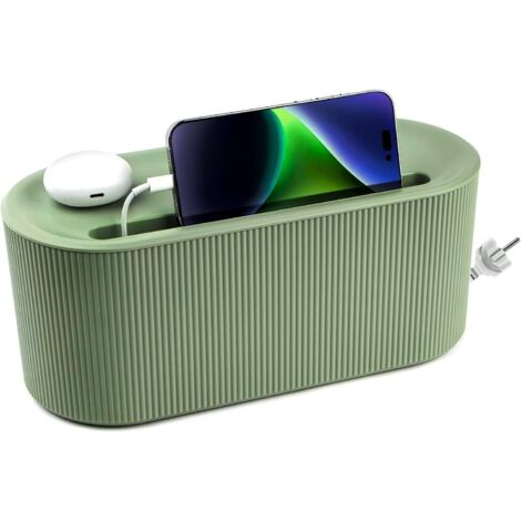 Caja organizadora de cables, organizador de cables de escritorio con tapa para ranuras, organizador de cables grande, organizador de tomas de corriente para TV/ordenador (verde)