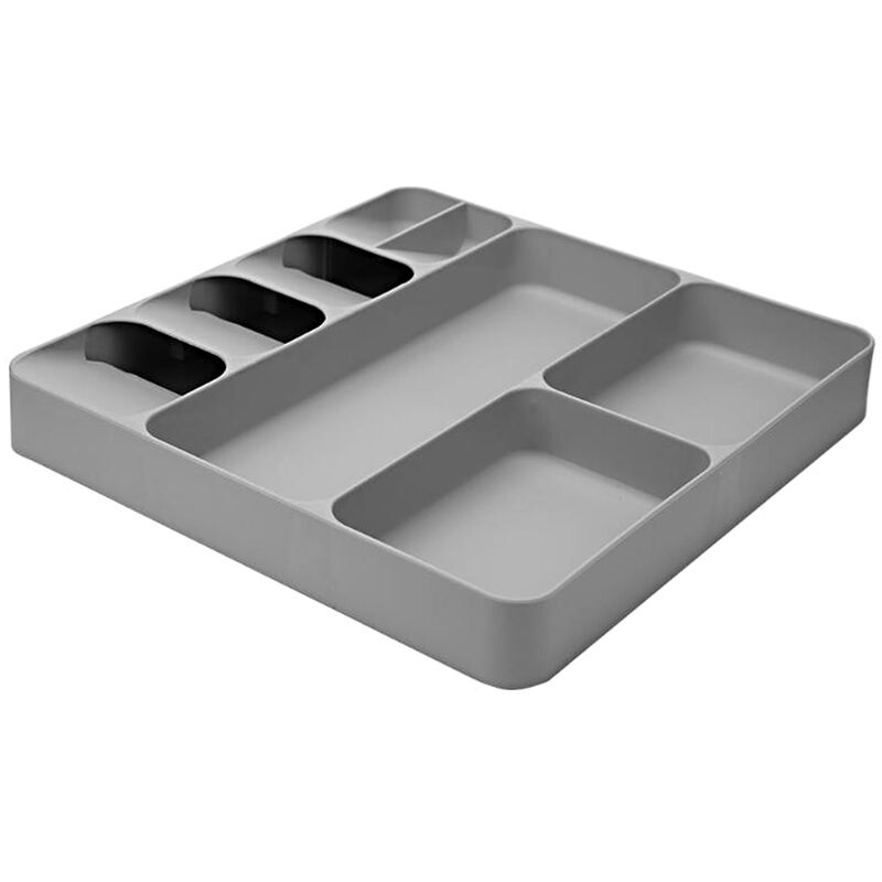 

Caja organizadora de cajones para utensilios Caja de cubiertos Caja de almacenamiento de cubiertos Bandeja organizadora de cubiertos de cocina, Gris