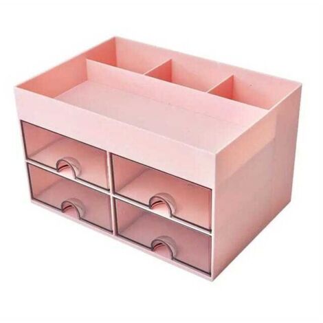 Caja organizadora de cosméticos y material de oficina, color rosa.