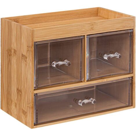 Caja organizadora transparente de 3 cajones de bambú selena - 5five