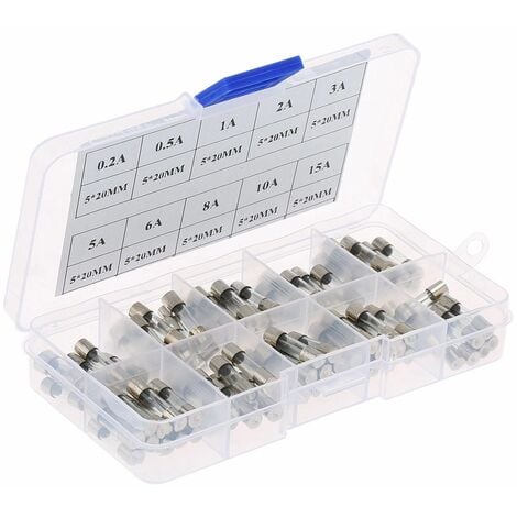 TSX TOOL Caja Pack 100 fusibles 5x20 - 10 fusibles de 10 valores diferentes de 0,2A a 15 A