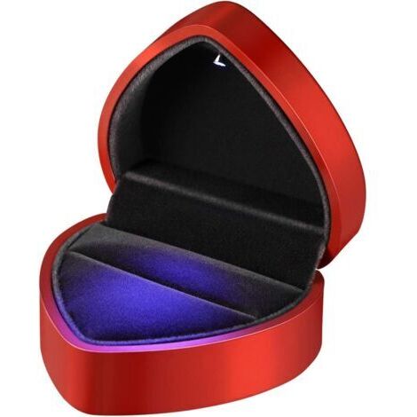 Caja para anillos con LED, caja para anillos con forma de corazón, soporte para anillos, pendientes, collares y pulseras, joyero con LED, caja de regalo