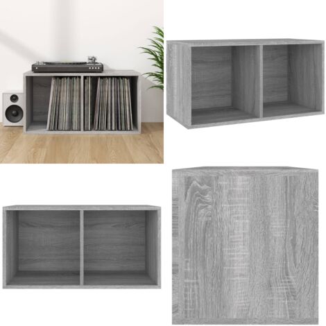 Caja para discos de vinilo madera contrachapada gris 71x34x36cm - Caja de almacenamiento - Caja de transporte