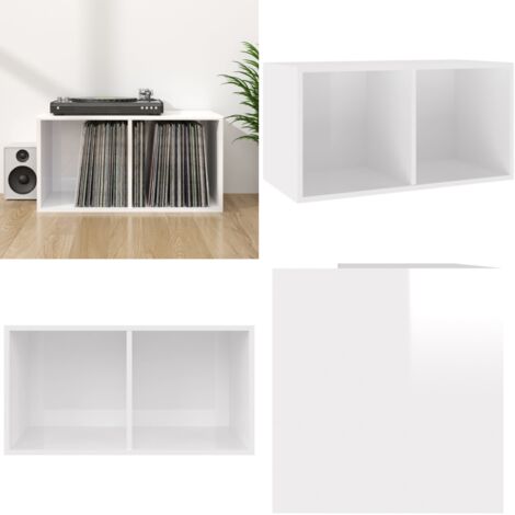 Caja para discos vinilo madera contrachapada blanco 71x34x36cm - Caja de discos vinilo - Caja de almacenamiento de LP