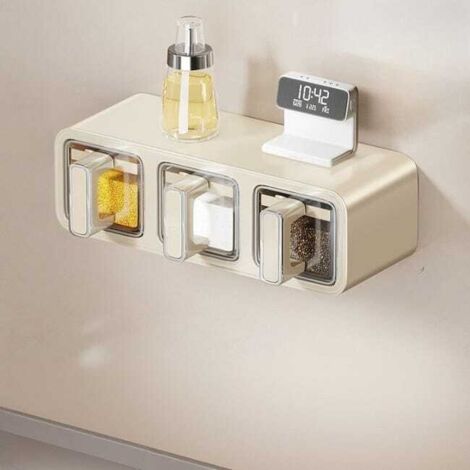 Caja para especias de cocina, juego de 3 botes para especias, montaje en pared, no requiere taladrar, para almacenar sal y otros condimentos - 26,5 × 13,3 × 9,6 cm