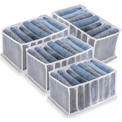 Caja para guardar vaqueros, XU, organizador de armario de 4 piezas, divisor de malla para cajones, ideal para ropa, pantalones, suéteres, camisetas, pantalones y camisas. KZQ - KZQ