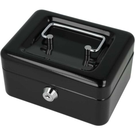 Caja para monedas con cerradura (compacta, 15 cm) Negra Caja con cerradura de chapa de acero con 2 llaves Bandeja para monedas extraíble con 6 compartimentos NEGRO