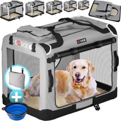 Cadoca Transportín de mascotas perros gatos bolsa de transporte plegable en S M L XL XXL color Gris con bolsillos exteriores manta para coche S - 50x35x35cm (de)