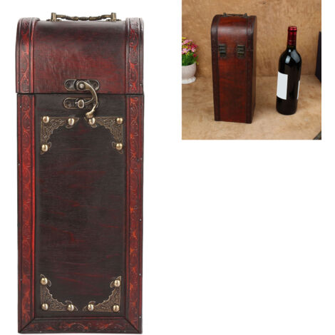 [Caja para vino] Caja decorativa y portátil de madera de estilo vintage – Caja única de 34 x 13,5 x 12,5 cm, estilo europeo, cartón grabado.