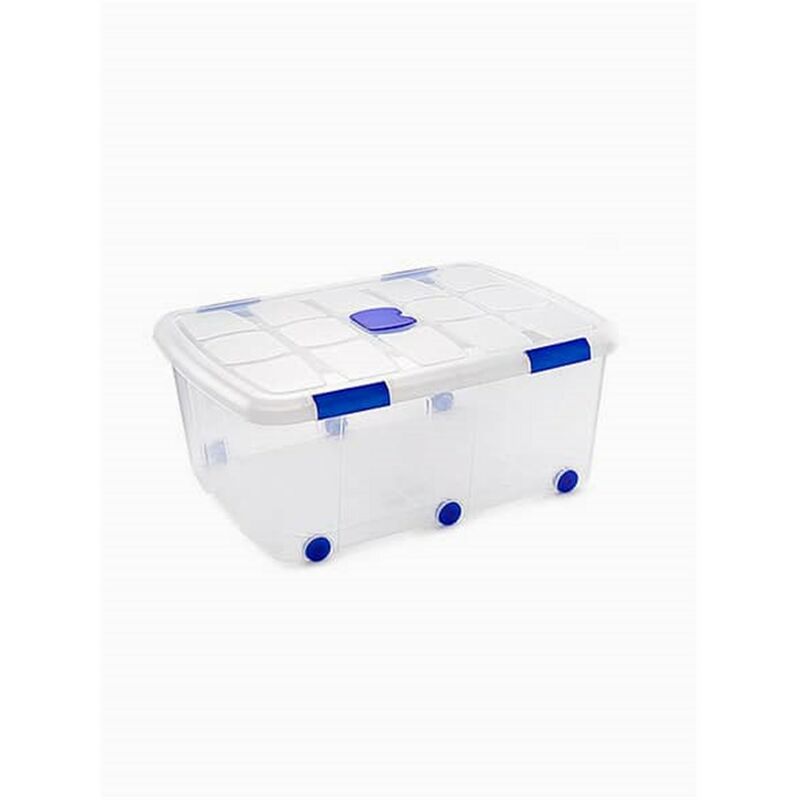 Caja de plástico para almacenaje transparente - 100 l (80x60x33cm) Con ruedas