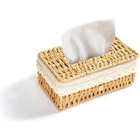 Caja rectangular de pañuelos de ratán de estilo victoriano clásico retro (beige)