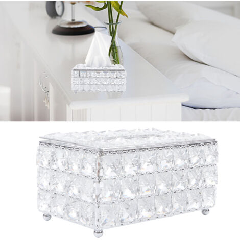 Caja rectangular decorativa para pañuelos con base de cristal artificial y metal  Dispensador de pañuelos para salón, oficina o hogar  19 x 11 x 10 cm