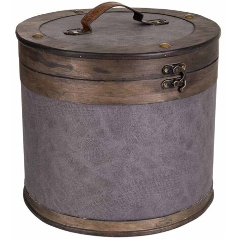 Caja redonda de madera forrada gris 30x30x27