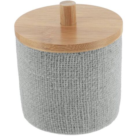 Caja redonda de poliresina de algodón con malla y efecto bambú - gris - Tendance