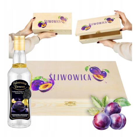 CAJA SLIVOVICA + BOTELLA SLIVOVICA DECORATIVA Caja de madera