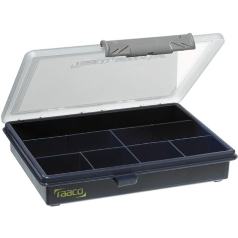 Caja surtida L175xF143xH32mm 7 compartimentos transparente azul oscuro RAACO