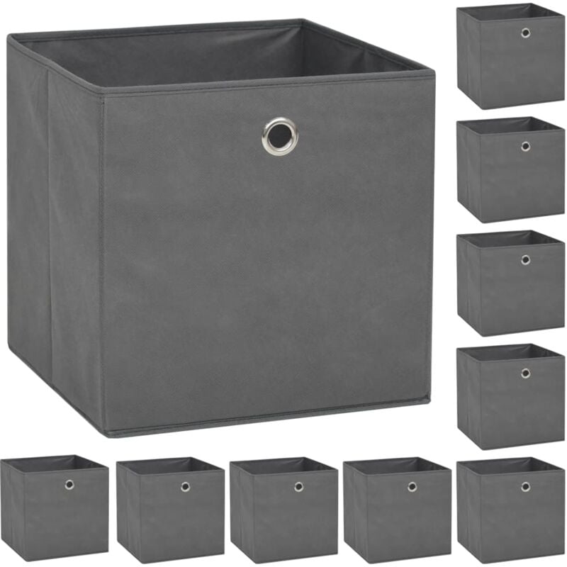 

vidaXL Cajas de Almacenaje Textil no Tejido 32x32x32 cm Gris 10 Unidades - Gris