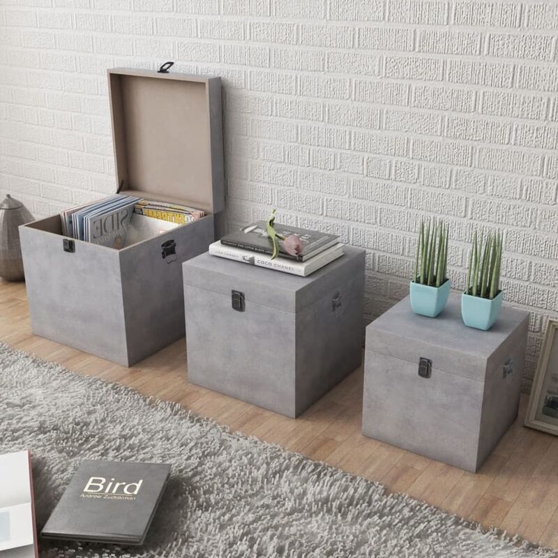

Cajas de almacenaje apariencia hormigón 3 unidades gris MDF - Gris