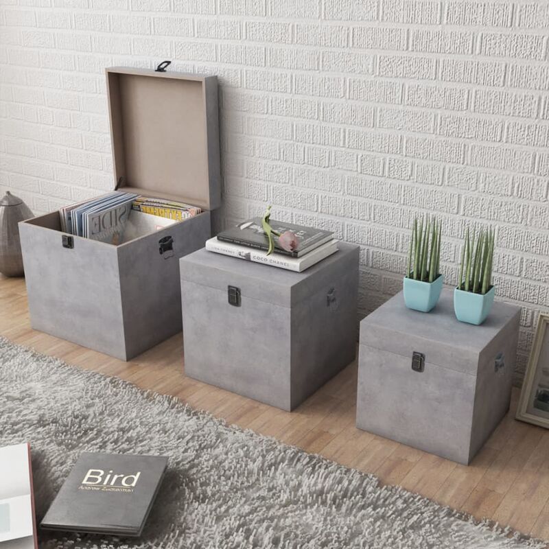 

Cajas de almacenaje apariencia hormigón 3 unidades gris MDF