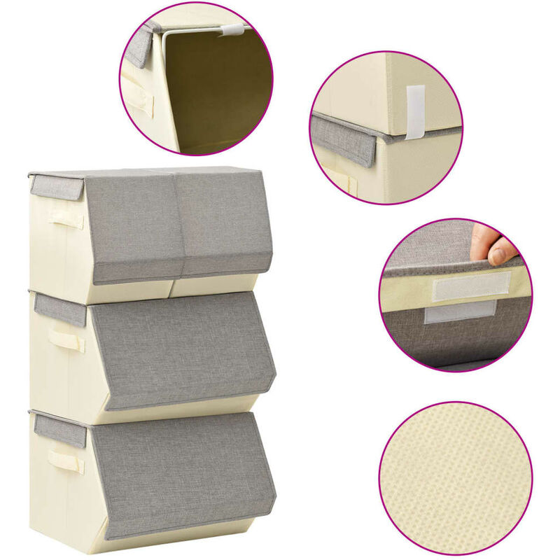 

Cajas de almacenaje apilables 4 unidades tela gris y crema
