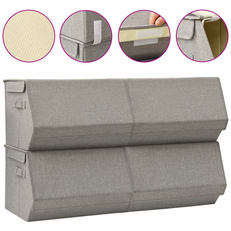 

Cajas de almacenaje apilables con tapa 4 uds tela gris