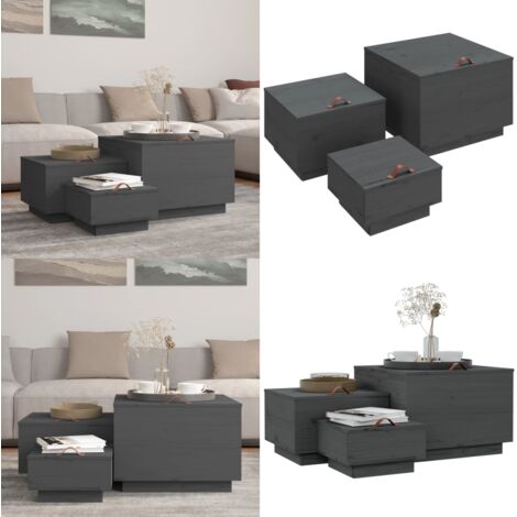 Cajas de almacenaje con tapa 3 pzas madera maciza pino gris - Cajas de madera - Cajas de herramientas