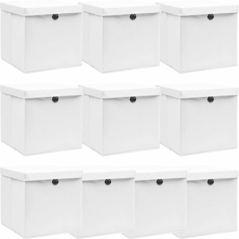 

Cajas de almacenaje con tapas 10 uds tela blanco 32x32x32 cm