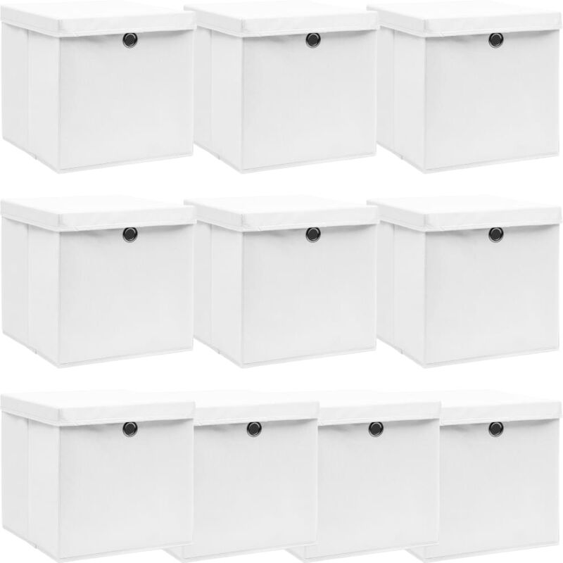 

vidaXL Cajas de almacenaje con tapas 10 uds tela blanco 32x32x32 cm - Blanco