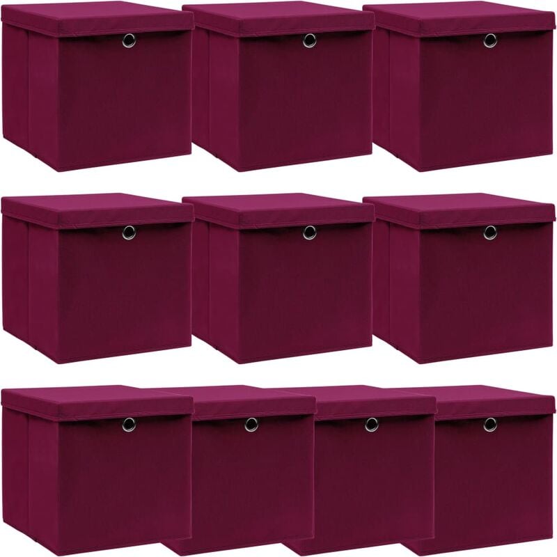 

Cajas de almacenaje con tapas 10 uds tela rojo oscuro 32x32x32cm