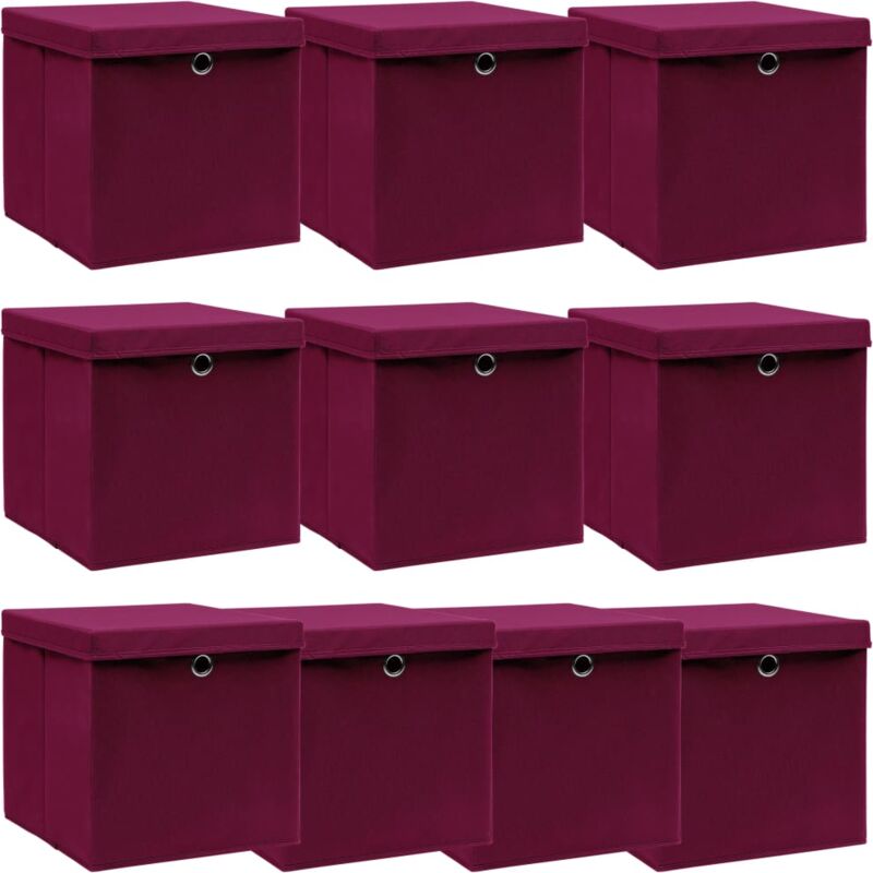 

vidaXL Cajas de almacenaje con tapas 10 uds tela rojo oscuro 32x32x32cm - Rojo
