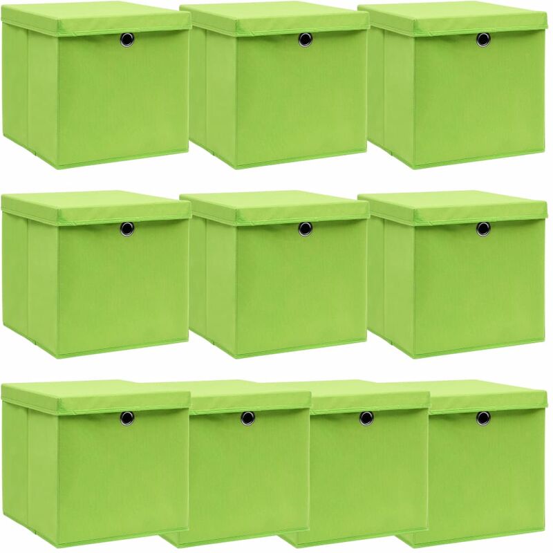 

Cajas de almacenaje con tapas 10 uds tela verde 32x32x32 cm