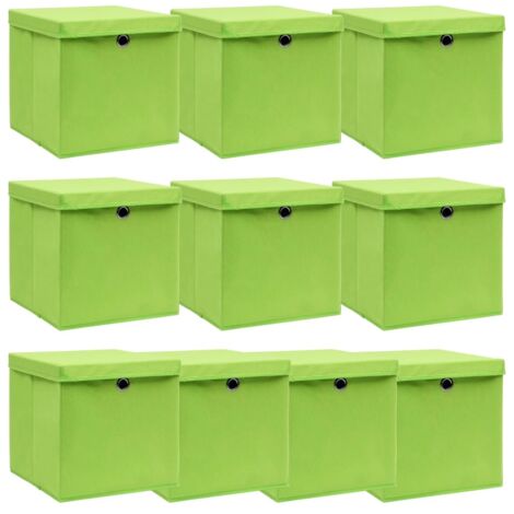 Cajas de almacenaje con tapas 10 uds tela verde 32x32x32 cm