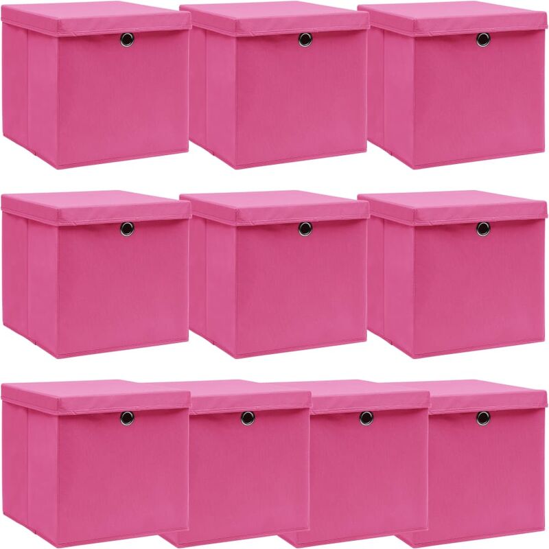 

Cajas de almacenaje con tapas 10 unidades tela rosa 32x32x32 cm