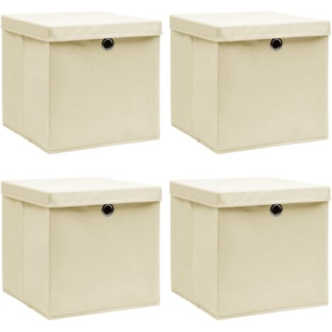 Cajas de almacenaje con tapas 4 uds tela crema 32x32x32 cm