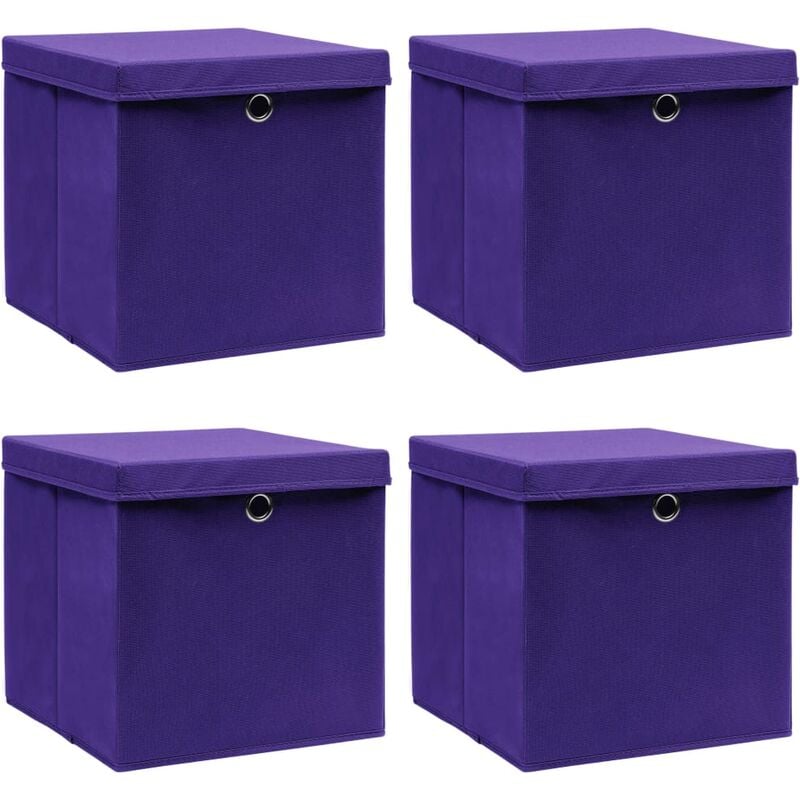 

Cajas de almacenaje con tapas 4 uds tela morado 32x32x32 cm