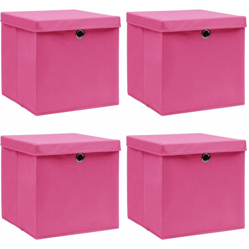 

Cajas de almacenaje con tapas 4 unidades tela rosa 32x32x32 cm