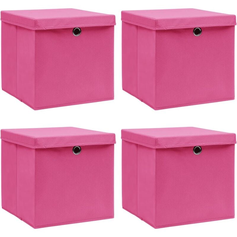 

vidaXL Cajas de almacenaje con tapas 4 unidades tela rosa 32x32x32 cm - Rosa