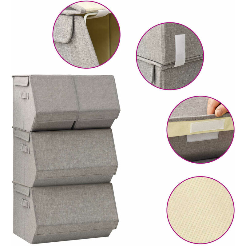 

Cajas de almacenamiento apilables 4 unidades tela gris