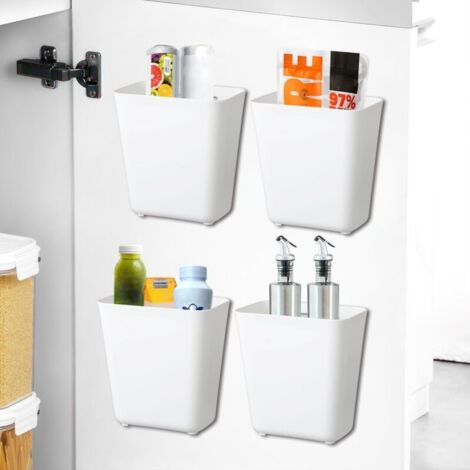 Cajas de almacenamiento autoadhesivas de pared (paquete de 4) para organizar la cocina, el hogar, el armario y el refrigerador, artículos pequeños.