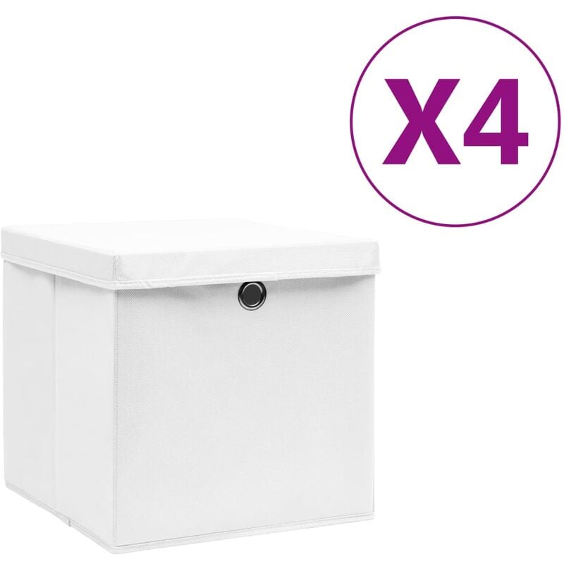 

Cajas de almacenamiento con cubiertas 4 uds 28x28x28 cm blanco