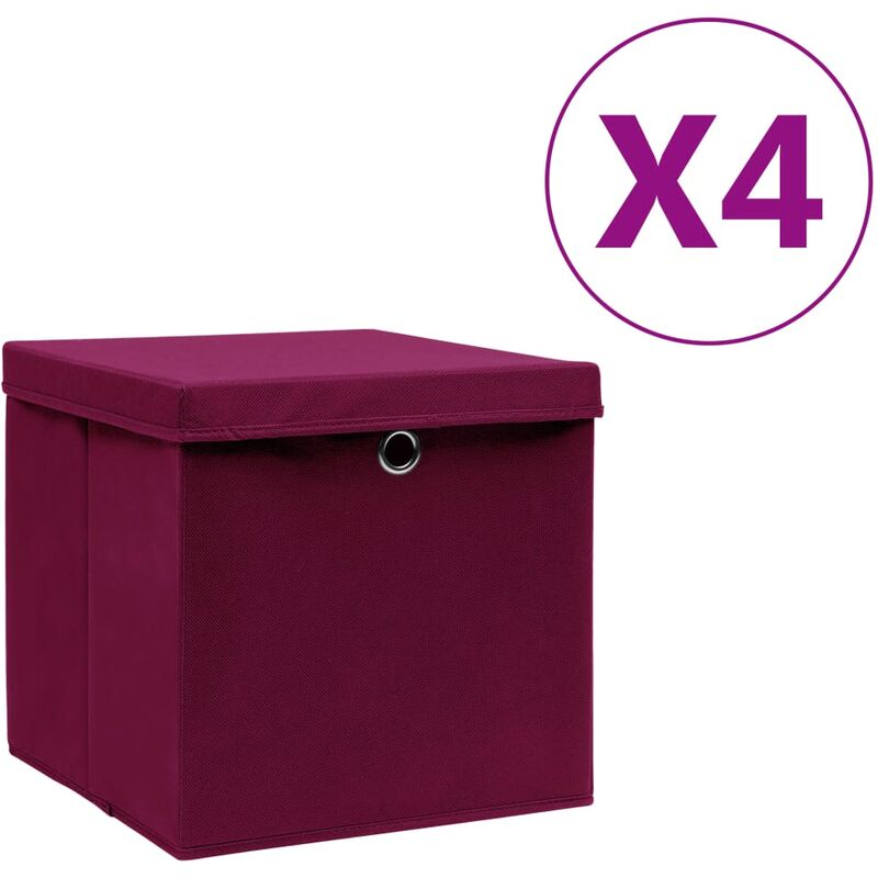 

Cajas de almacenamiento con tapa 4 uds 28x28x28 cm rojo oscuro