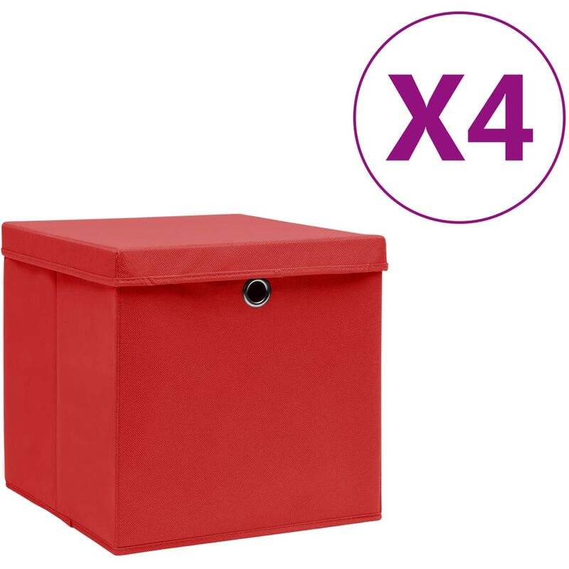 

Cajas de almacenamiento con tapa 4 uds 28x28x28cm rojo