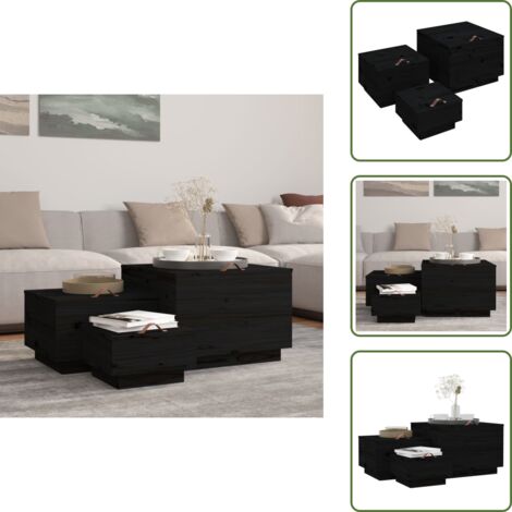 Cajas de almacenamiento con tapa - vidaXL Cajas de almacenaje con tapa 3 pzas madera maciza pino negro - Cajas de madera maciza