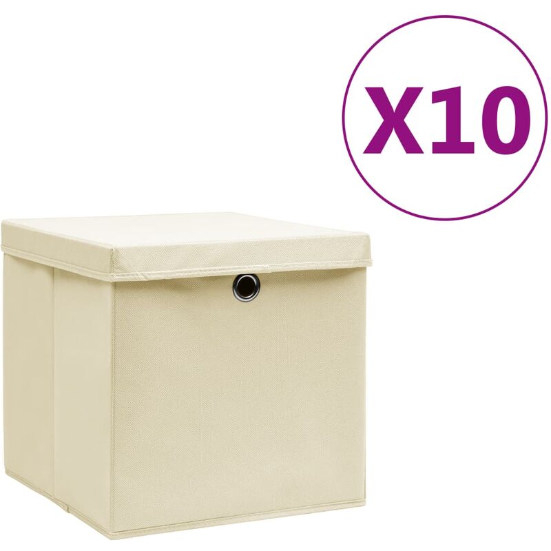 

Cajas de almacenamiento con tapas 10 uds 28x28x28 cm crema