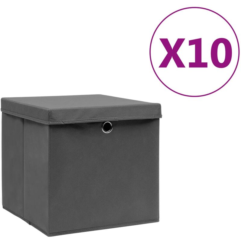 

Cajas de almacenamiento con tapas 10 uds 28x28x28 cm gris - Gris