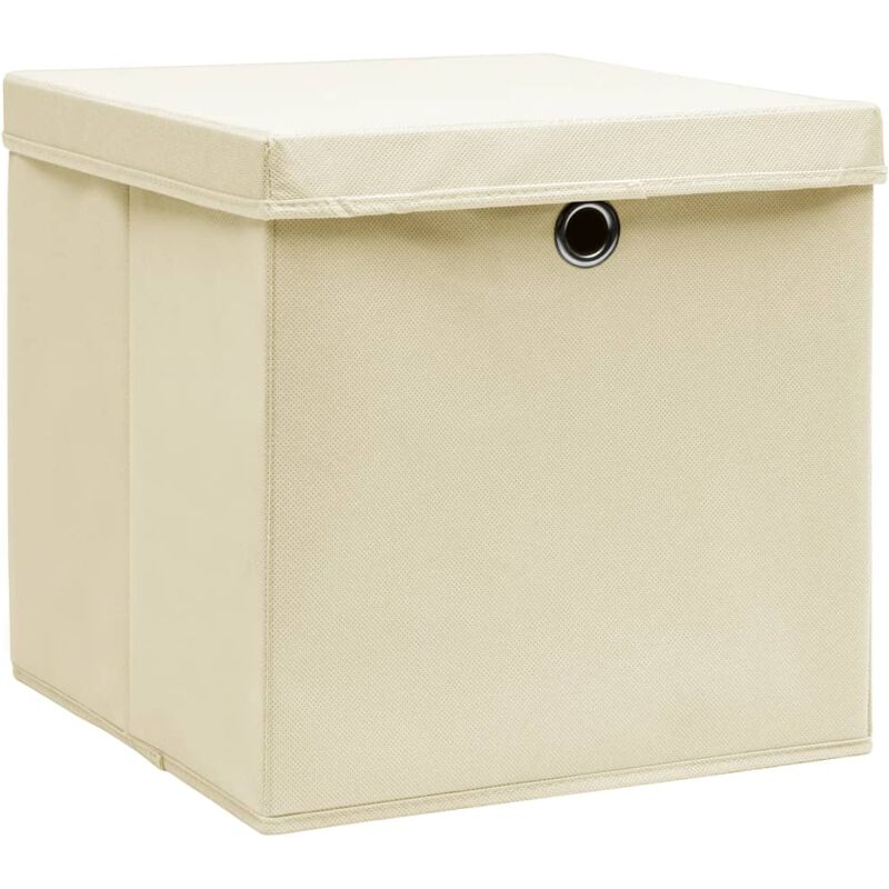 Cajas de almacenaje con tapas 4 uds crema 28x28x28 cm Vidaxl