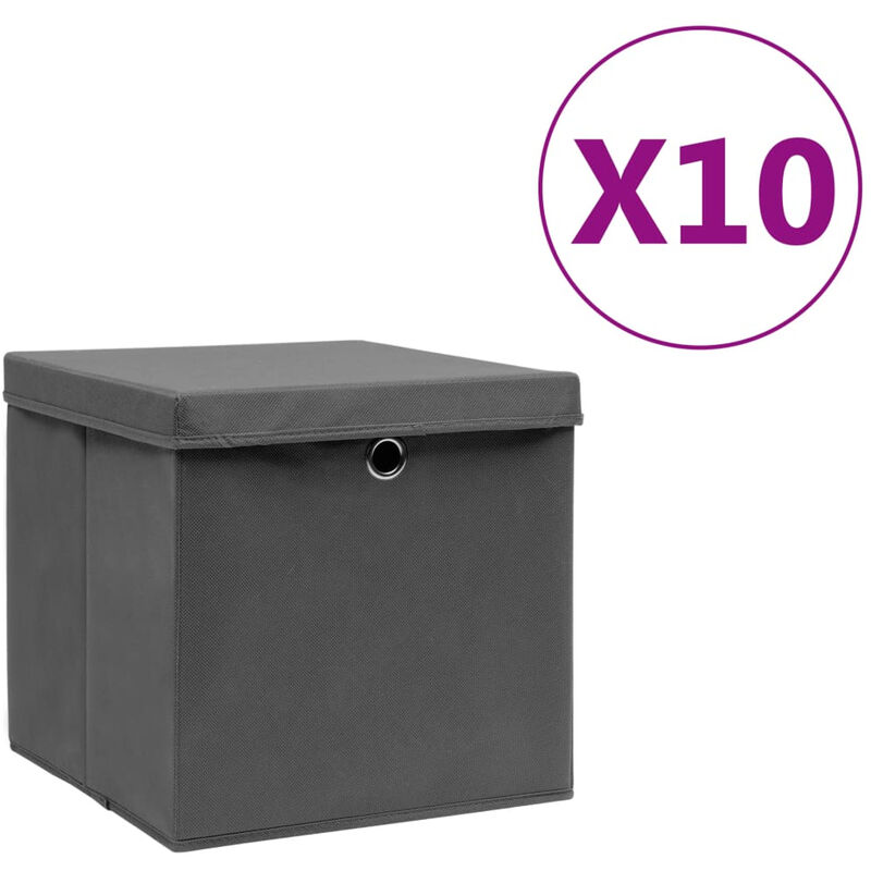 

Cajas de almacenamiento con tapas 10 uds 28x28x28 cm gris